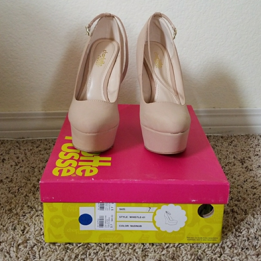 Brand new nude Mary Jane wedge